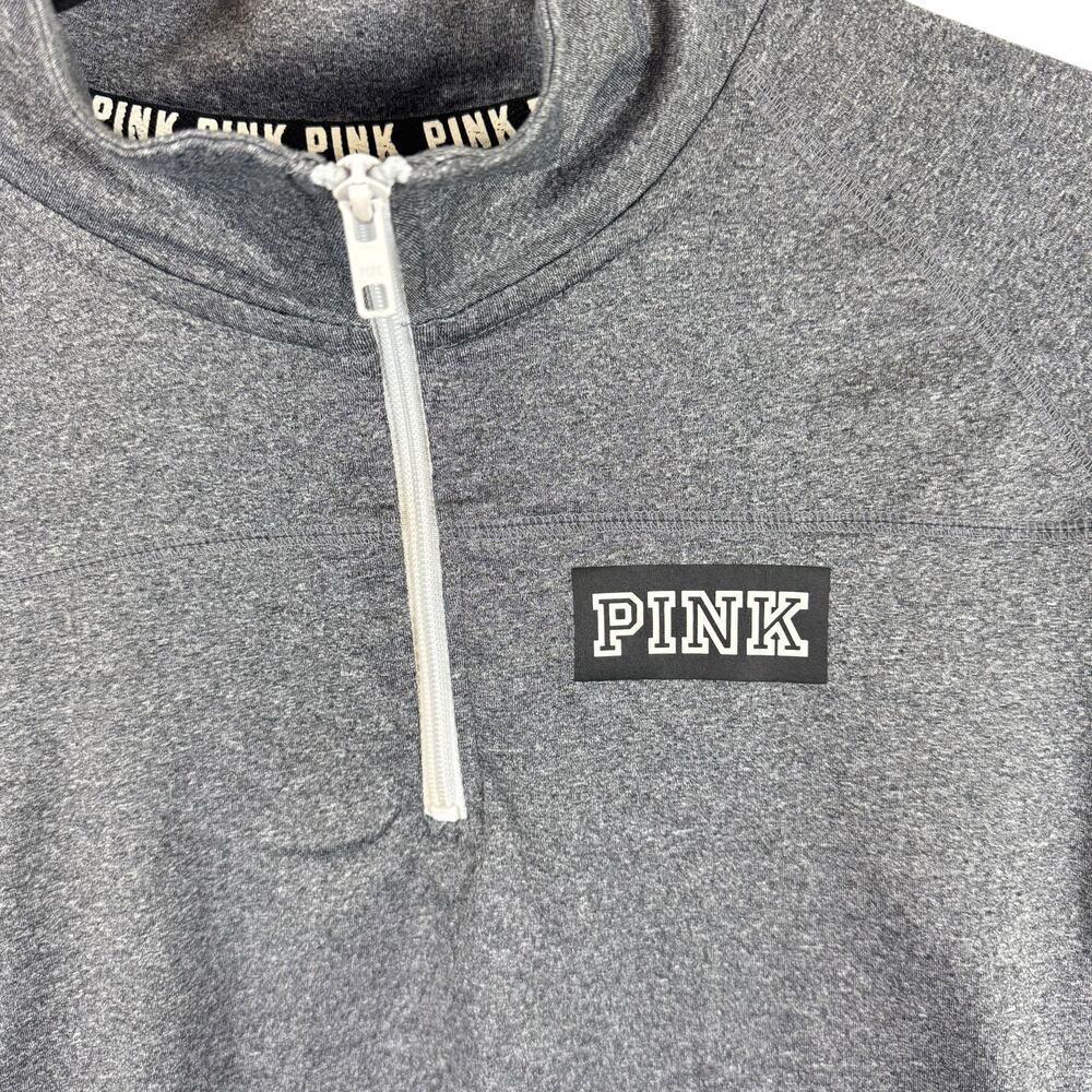 PINK‎ Victoria's Secret Gray White Mock Neck 1/4 Zip Long Sleeve Pullover Size L - Picture 3 of 6